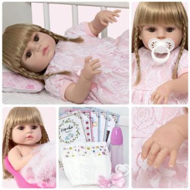 Imagem de Bebe Reborn Realista Loira Vestido Rosa Itens Envio Imediato - Cegonha
