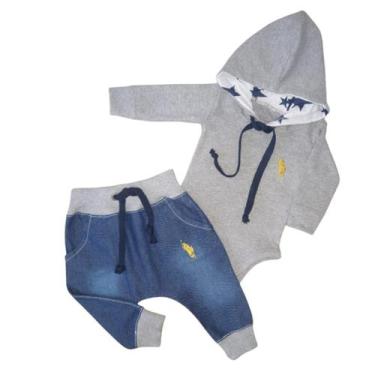 Imagem de Kit 2 Peças sendo 1 Body Suedine com Capuz e 1 Calça Jeans - Patrulha 