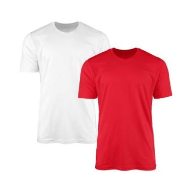 Imagem de Kit 2 Camisetas AMGK Masculina Lisa Básica 100% Algodão, Branco, Verme
