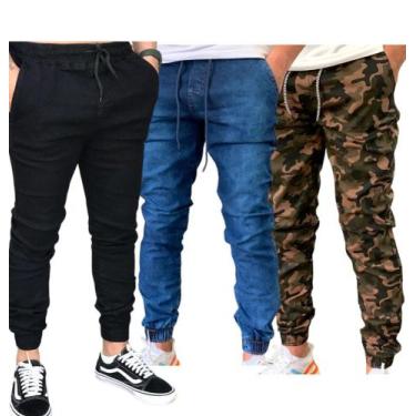 Imagem de Kit 3 Calças Jeans Masculinas jogger Dia a Dia Varias Cores punho ajus