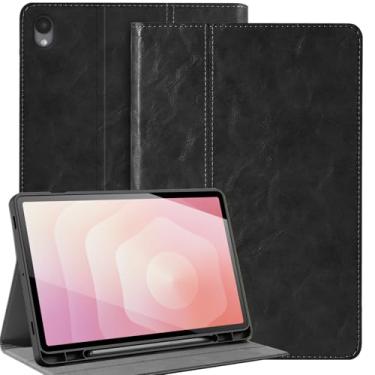 Imagem de Gexmil Capa de couro para Samsung Galaxy Tab S11 2025 de 11 polegadas com suporte para lápis, capa protetora à prova de choque ajustável inteligente premium flip para tablet, preta