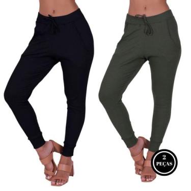 Imagem de Kit 2 Calça Jogger Canelada Feminina Confi - c12 KIT 2 VERA PRETA E VE
