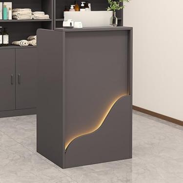 Imagem de Mesa de recepção de madeira para computador, balcão de varejo moderno com gavetas, mesa de balcão de recepção, caixa simples, balcão de recepção para salão de roupas, loja de hotel