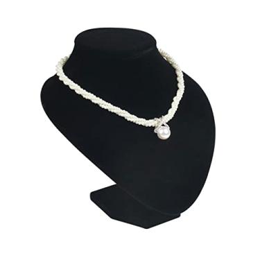Imagem de Suporte de joias Suporte de pingente modelo busto mostrar expositor de veludo preto exibição de joias para mulher colares pingentes manequim joias suporte exibição de joias (cor: H15cm)