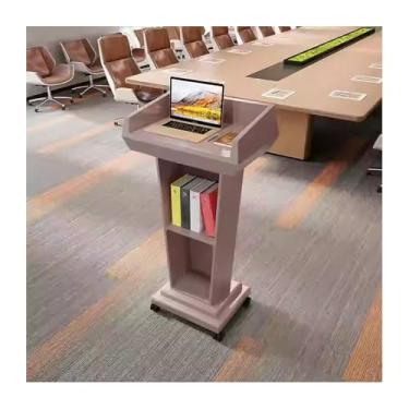 Imagem de Pódio, suporte de pódio móvel, púlpitos de madeira maciça, púlpito multifuncional, púlpito moderno para sala de aula, a estrutura é estável, portátil e fácil de instalar (ouro rosa, modelo normal)