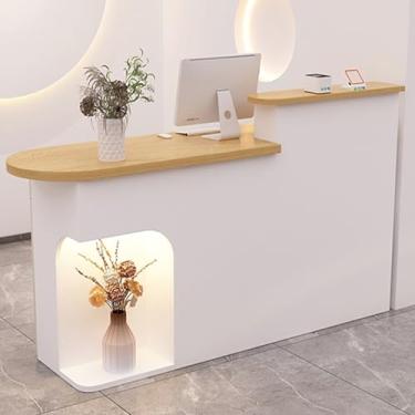 Imagem de Mesa de recepção com gavetas trancáveis para salão, mesa de recepção de balcão frontal para caixa de escritório (natural, L80cm)