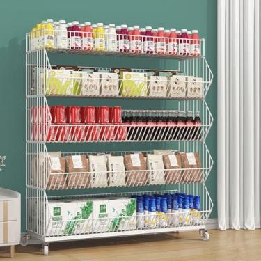Imagem de Organizador de lanche de 4 5 níveis para quarto, supermercado atacado frutas vegetais expositor prateleira suporte para lojas cozinha garagem, suporte de saco de carrinho de armazenamento de arame