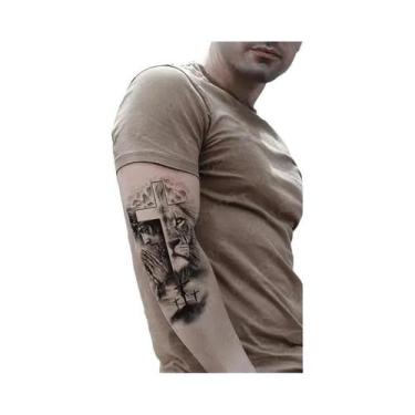 Imagem de Tatuagens Temporárias Impermeáveis 5PCS Design De Cruz, Leão, Tigre E 