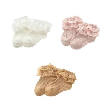 Imagem de Meias Curtas De Algodão Respirável Com Renda E Babados Para Bebê Menin
