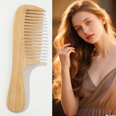 Imagem de Pente De Bambu Natural Artesanal Para Cabelos Longos, Antiestático E D