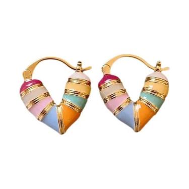 Imagem de Brincos De Argola Banhados a Ouro Com Corações Coloridos, Joia Feminin