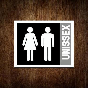 Imagem de Placa Banheiro Sinalização Masculino Feminino Unissex