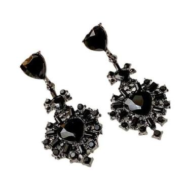 Imagem de Brincos Pendentes De Coração Com Strass Preto Para Mulheres, Moda Vint