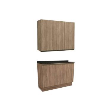 Imagem de Kit Cozinha Modulada 3 Peças Maxxi (1aéreo+1balcão+1complemento) C3p10 Nogal-preto Brilho - Kappesberg