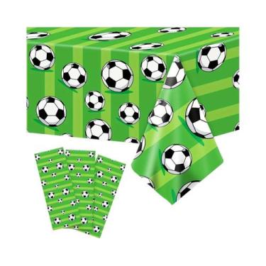 Imagem de Toalha De Mesa Descartável Verde Com Listras De Campo De Futebol Para 