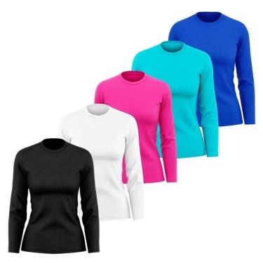 Imagem de Kit 5 Camisetas Manga Longa Segunda Pele Feminina Lisa Dry Academia Fit-Feminino
