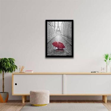 Imagem de Quadro Decorativo Guarda Chuva Vermelho e Torre Eiffel