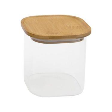 Imagem de Pote de Vidro com Tampa de Bambu Oikos 800ML Hermético Quadrado Empilh