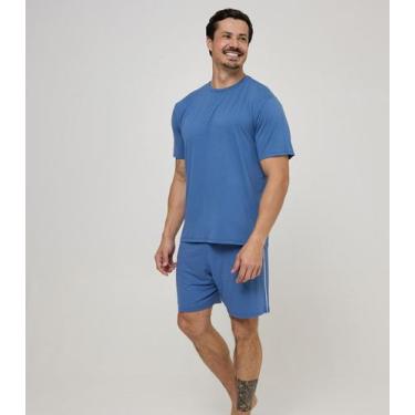 Imagem de Pijama Curto Masculino Viscolycra Evanilda Azul, G, Azul