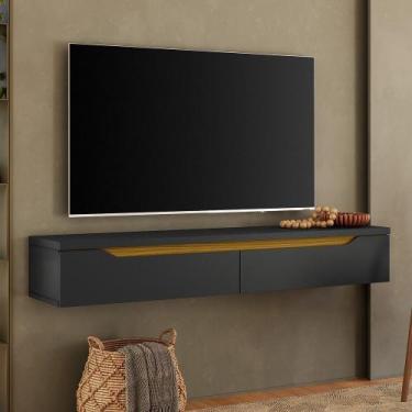 Imagem de Rack Suspenso Uno P/ Tvs Até 50 Polegadas 135cm 2 Portas Preto/Cedro -