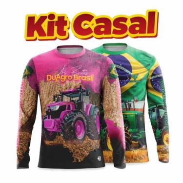 Imagem de Kit Camiseta Termica Agro Casal Manga Longa Tamanho:Gcor:rosa e verde 