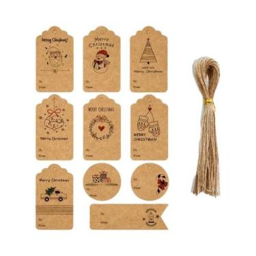 Imagem de Etiquetas De Presente De Natal Em Papel Kraft Marrom 50 Peças Com Cord