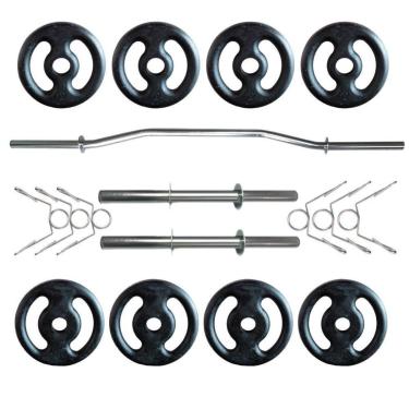 Imagem de Kit 20 Kg de Anilhas Ferro Fundido + 02 Barras de 40cm + Barra W-Unissex