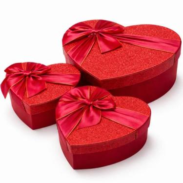 Imagem de Kit 3 Caixa De Presente Coração Embalagem C Tampa 3 Tamanhos - - NoBra