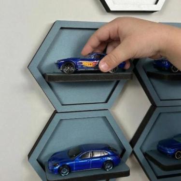Imagem de Organizador Carrinhos Formato Hexagonal Mdf Expositor Parede Presente 