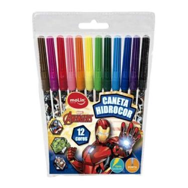 Imagem de Kit Canetinha Caneta 12 Cores Hidrocor Avengers Marvel - Molin - Molin
