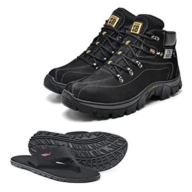 Imagem de Bota coturno Masculina Adventure mais chinelo oferta (PRETA, 37)