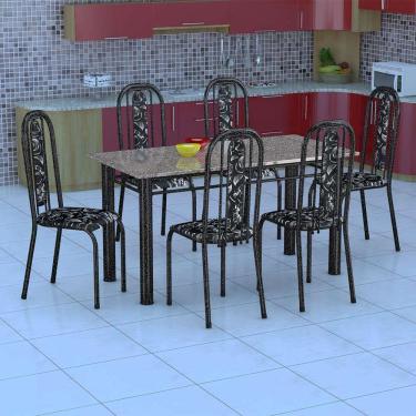 Imagem de Conjunto de Mesa Granada com 6 Cadeiras Preto Prata e Preto Floral GR