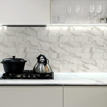 Imagem de Azulejo Adesivo Para Cozinha Metro White Mármore Lavável