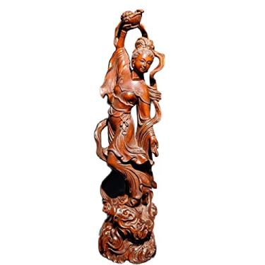 Imagem de Estátua de madeira esculpida chinesa mulher bonita decoração de casa presente de madeira estatueta de fada sexy linda decoração de menina escultura de parede arte estátua de anjo casa ornamentos de natal quarto estudo escritório buxo mesa