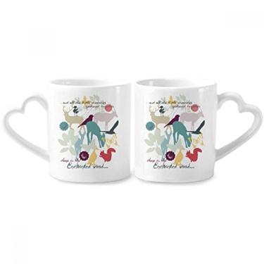 Imagem de Conjunto de canecas de porcelana para casal, pássaro, cervo, flor, natureza, meio ambiente, conjunto de canecas de porcelana para