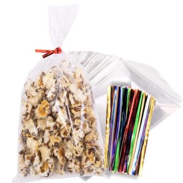 Imagem de TATTI Pacote com 200 sacos de celofane transparentes para brindes - Sacos transparentes de brindes, 10 x 23 cm, transparente, plástico, resselável, material OPP, fecho de laço torcido