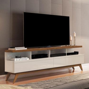 Imagem de Rack Bancada Retrô 1,6m 2 Gavetas para TVs Até 55 Polegadas - Vivare Wood - Off White/Freijo