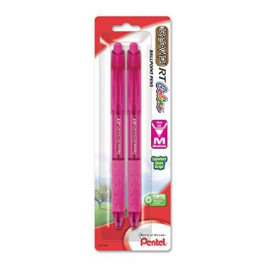 Imagem de Pentel Caneta esferográfica retrátil RSVP RT, linha média, barril, tinta rosa, pacote com 2 (BK93CRBP2P)