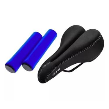 Imagem de Banco Selim Gts Vazado Preto C/manopla Mtb/speed Adulto Bike (Manopla Azul)
