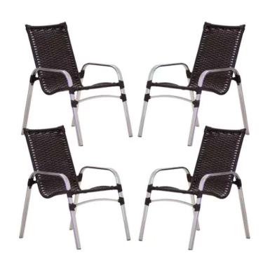 Imagem de Kit 4 Cadeiras Emily Em Alumínio E Fibra  Preto