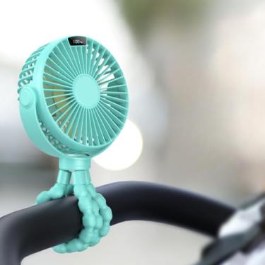 Imagem de Ventilador portátil de carregamento USB pequeno, adequado para assentos de carro, carrinhos de bebê, bicicletas e esteiras, essencial para viagens e férias. (azul)
