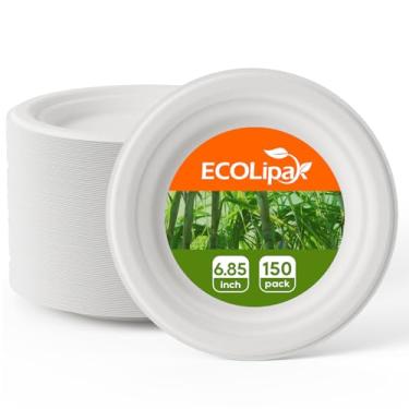Imagem de ECOLipak Pratos de papel de sobremesa compostáveis de 16,85 polegadas, pacote com 150, descartáveis, biodegradáveis, resistentes, ecológicos, bagaço de cana de açúcar, pratos de Halloween para festas