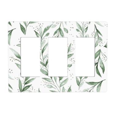 Imagem de Boho Olive Green Eucalyptus Leaf 3 Gang Triple Rocker/Decorator Light Switch Wall Plate Decorator Electrical Faceplate Switchplate