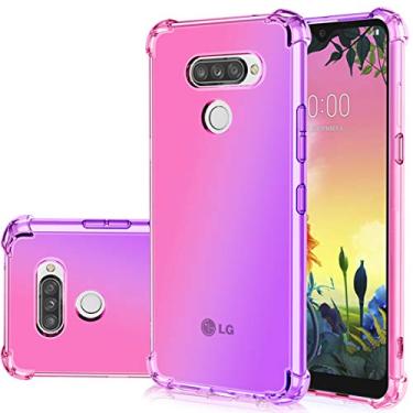 Imagem de Gufuwo Capa para LG K50 / para LG Q60 capa fofa gradiente fina antiarranhões capa de telefone TPU transparente à prova de choque para LG K50 (rosa)