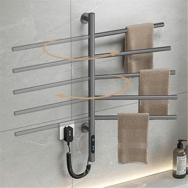 Imagem de KKSOUFX Toalheiros elétricos aquecidos, aquecedor de toalhas giratório montado na parede, toalheiro quente com temporizador, toalheiro aquecido de temperatura constant