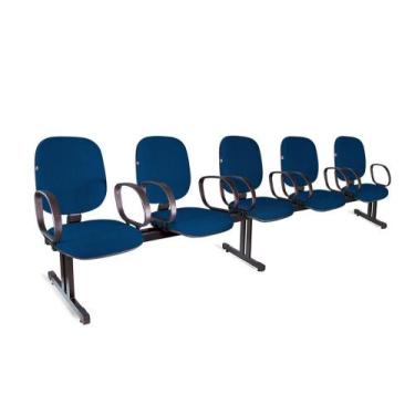 Imagem de Longarina Diretor 5 Lugares Braços Tecido Azul Com Preto - Shop Cadeir
