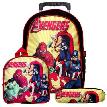 Imagem de Kit Mochila Masculina Rodinha Vingadores Lancheira Estojo - TOYS 2U