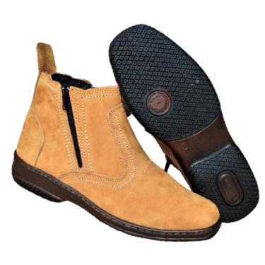 Imagem de Botina Masculina Em Couro Bota Com Ziper Lados Botinha Casual Social S