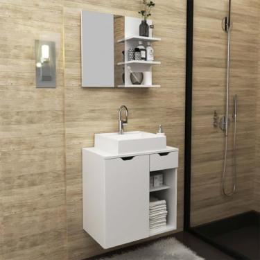 Imagem de Kit Lavabo com Gabinete Suspenso, Cuba e Espelho Branco Tecno Mobili