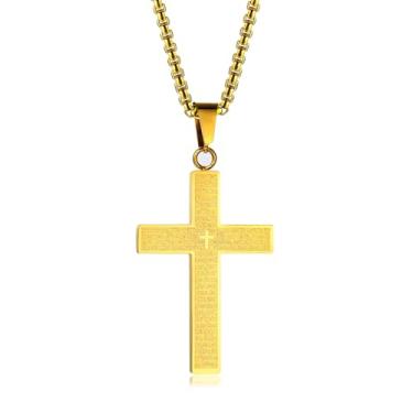 Imagem de FUTPLOR Colar de cruz bíblica tocável pingente de texto bíblico cruz versículo bíblico joias pingente de oração do Senhor 3D texto em relevo crucifixo aço inoxidável religiosa fé cristã presentes para